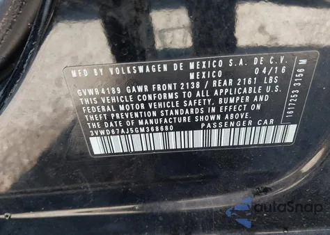 2016 Volkswagen Jetta 1.4T Se из США, поврежденный, VIN 3VWD67AJ5GM368680